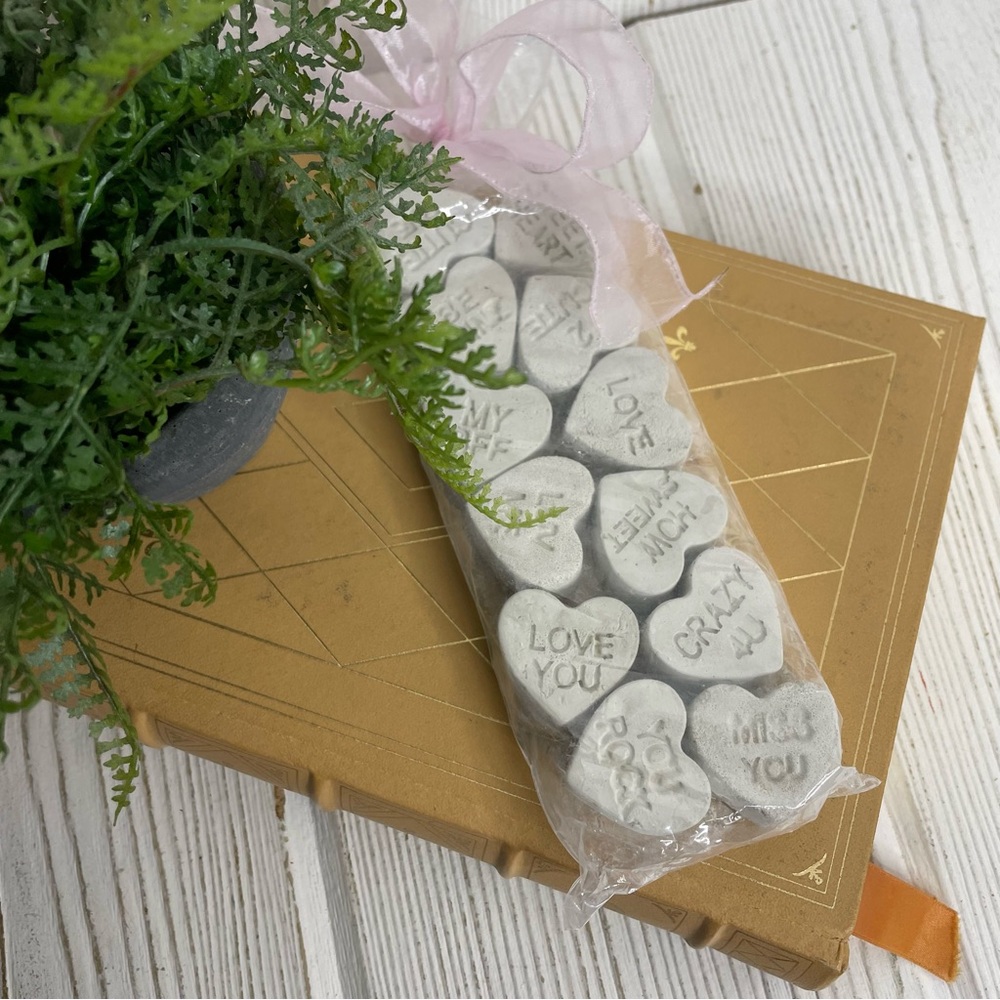 12 Cement Conversation Hearts Valentines Day 1.25” Homemade Filler Gray